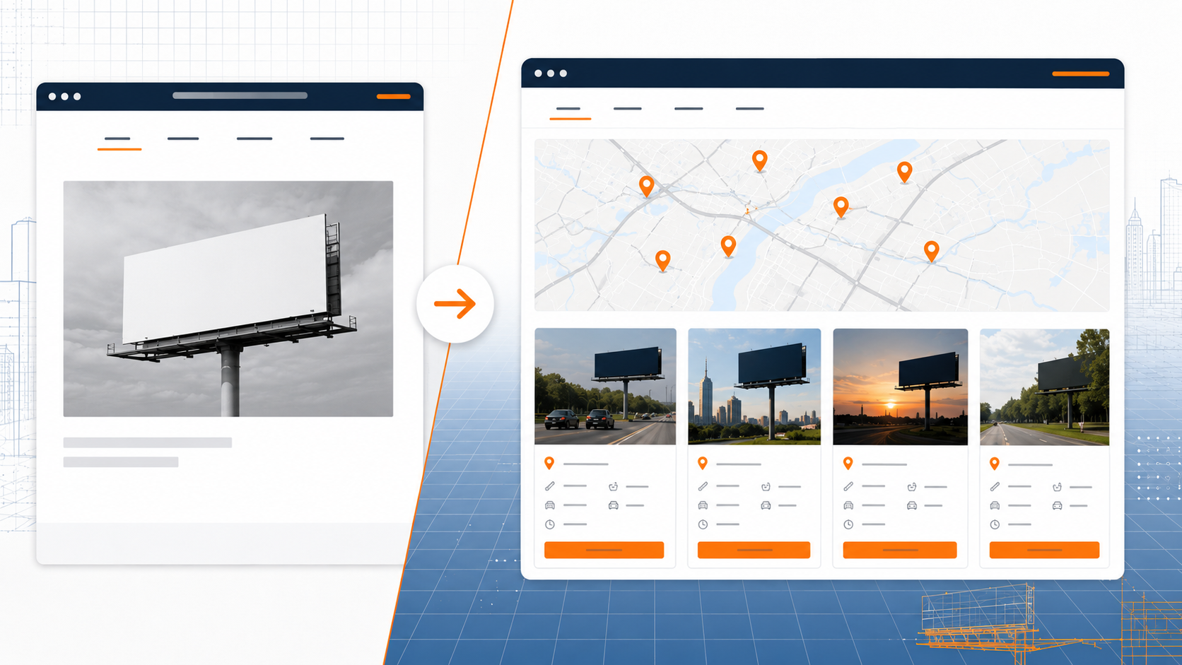 Comparison of a brochure-style billboard website and an inventory-focused billboard website strategy